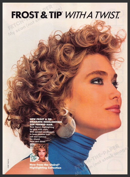 Clairol Frost & Tip 1980s Print Advertisement 1987 Curly Hair with a Twist Fetch-the-Paper