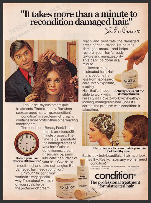 Clairol Hair Treatment Julius Caruso 1970s Print Advertisement Ad 1973 Fetch the Paper!
