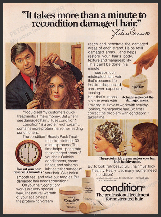 Clairol Hair Treatment Julius Caruso 1970s Print Advertisement Ad 1973 Fetch the Paper!