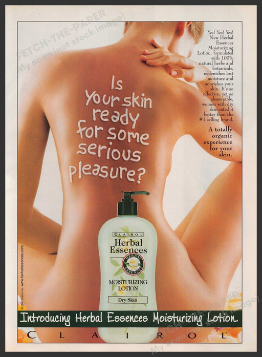 Clairol Herbal Essences 2000s Print Advertisement 2000 Skin Bare Back Body Fetch-the-Paper