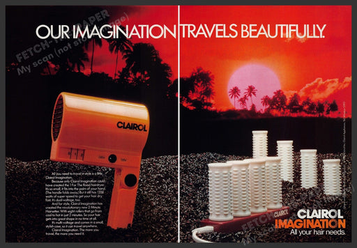 Clairol Imagination Travel Hair Dryer 1980s Print Advertisement (2 pages) 1980 Fetch-the-Paper