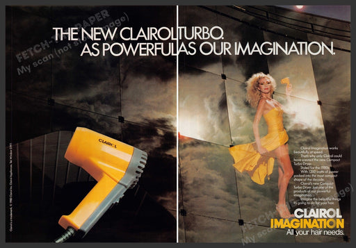 Clairol Imagination Turbo Dryer 1980s Print Advertisement (2 pages) 1980 Legs Fetch-the-Paper
