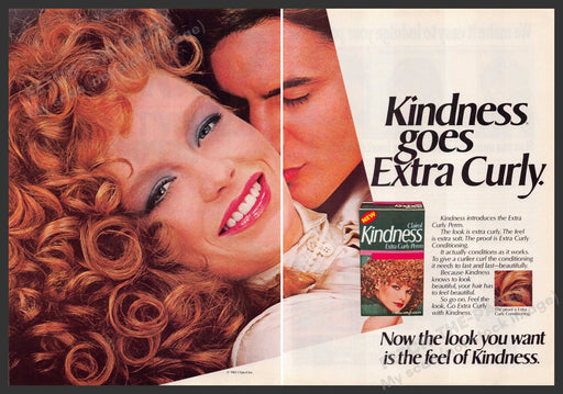 Clairol Kindness Perm 1980s Print Advertisement (2 page) 1982 Extra Curly Fetch-the-Paper