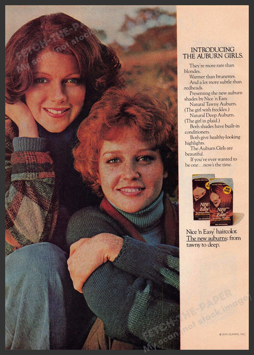 Clairol Nice 'n Easy 1970s Print Advertisement 1976 Hair Auburn Girls Fetch-the-Paper