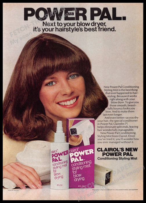 Clairol Power Pal 1970s Print Advertisement 1977 Brunette Blow Dryer Clairol Power Pal