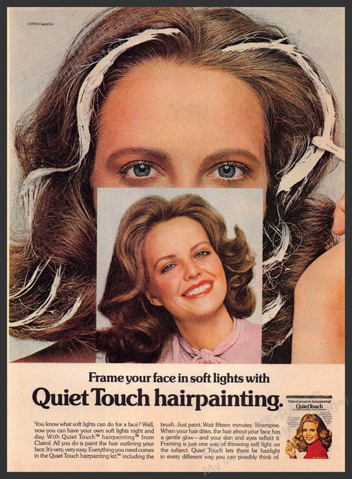 Clairol Quiet Touch 1970s Print Advertisement 1976 Hairpainting Soft Lights Fetch-the-Paper