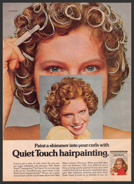 Clairol Quiet Touch 1970s Print Advertisement 1976 Paint Shimmer Curls Fetch-the-Paper