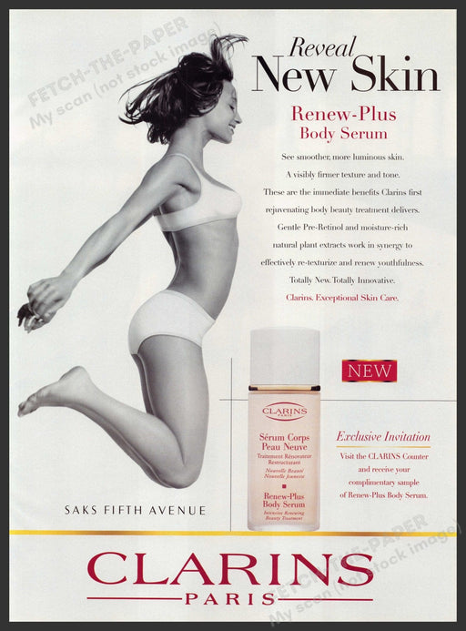 Clarins Paris Body Serum 2000s Print Advertisement Ad 2000 Jumping Fetch-the-Paper