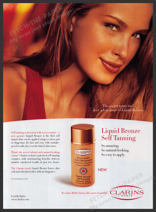 Clarins Paris Liquid Bronze Tan 2000s Print Advertisement 2005 Petra Nemcova Fetch-the-Paper
