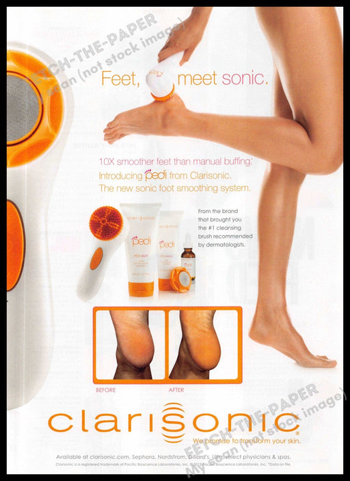 Clarisonic 2010s Magazine Print Advertisement 2013 Skin Legs "Feet meet sonic" Clarisonic