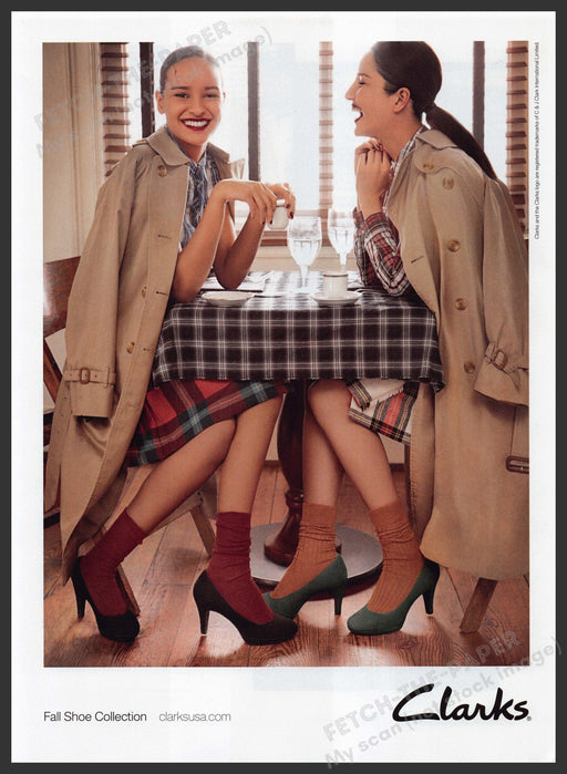 Clarks Fall Shoes 2000s Print Advertisement Ad 2013 Girls Cafe Socks Heels Fetch the Paper!