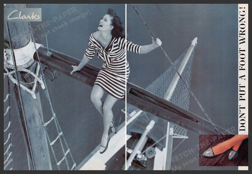 Clarks Shoes 1980s Print Advertisement (2 pages) 1988 Model Ship Mast Legs Fetch-the-Paper