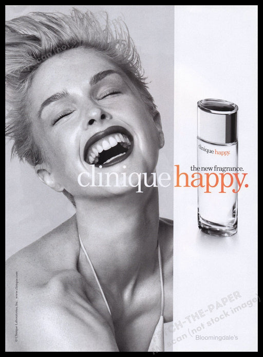 Clinique Happy Fragrance 1990s Print Advertisement Ad 1998 Laughing Model Fetch the Paper!