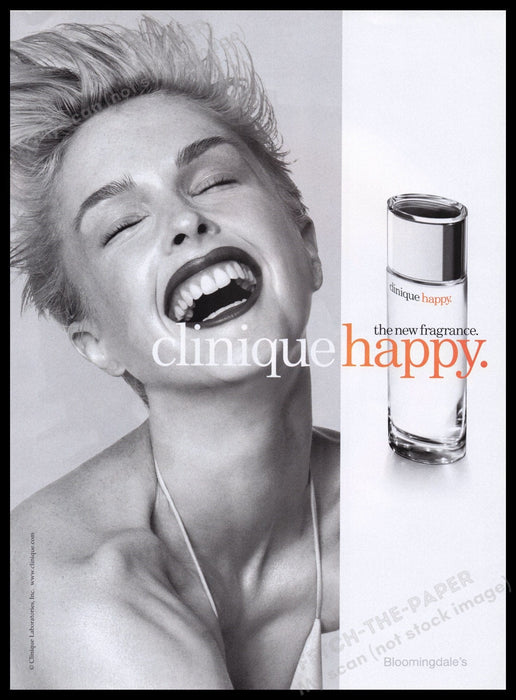 Clinique Happy Fragrance 1990s Print Advertisement Ad 1998 Laughing Model Fetch the Paper!