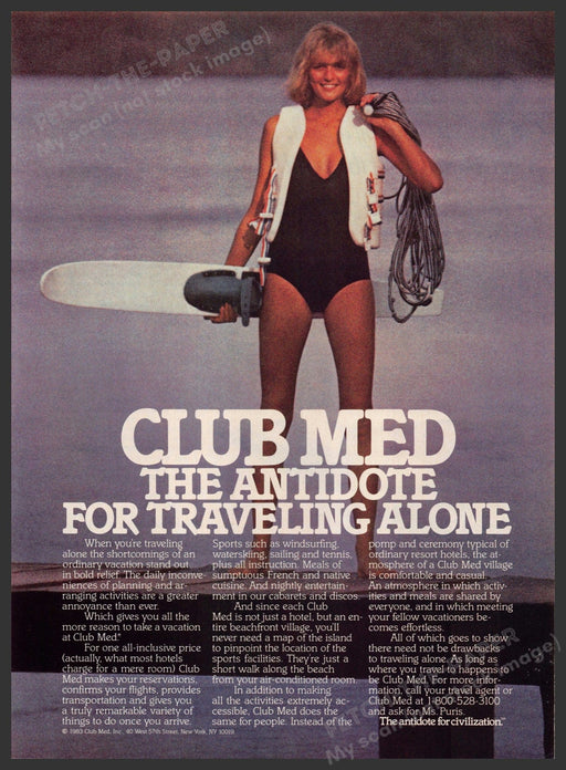 Club Med 1980s Magazine Print Advertisement 1984 Water Skiing Club Med