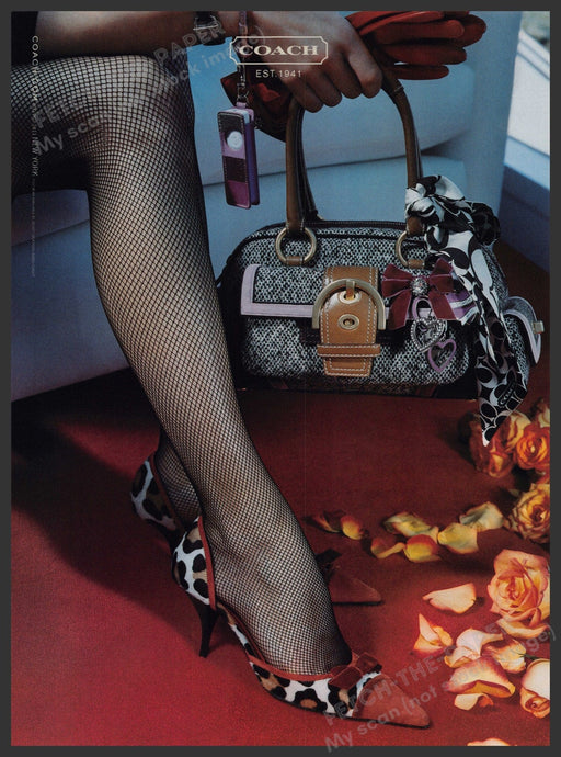 Coach Handbags Shoes 2000s Print Advertisement 2005 Legs Fishnet Fetch-the-Paper