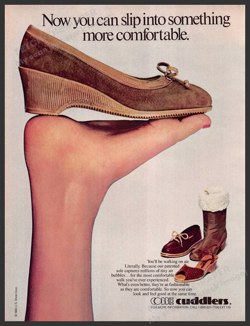 Cobbie Cuddlers 1980s Print Advertisement Ad 1983 Shoes Leg Foot Comfortable Fetch-the-Paper
