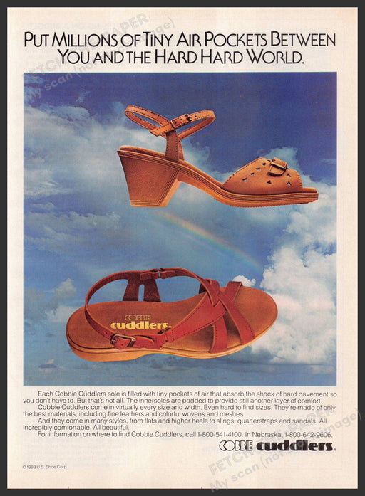 Cobbie Cuddlers Shoes 1980s Print Advertisement 1983 Rainbow Sky Fetch-the-Paper