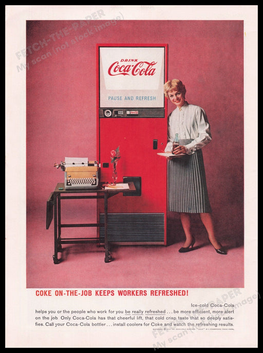 Coca-Cola Vending Machin 1950s Print Advertisement Ad 1959 Female Worker Fetch the Paper!