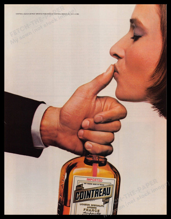 Cointreau 1980s Print Advertisement Ad 1984 Woman Kissing Thumb Fetch-the-Paper