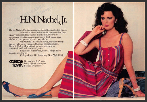 College Town Clothing 1980s Print Advertisement (2 page) 1983 Legs Fetch-the-Paper