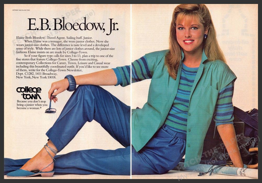 College Town E.B. Bloedow, Jr. 1980s Print Advertisement (2 page) 1982 Fetch-the-Paper