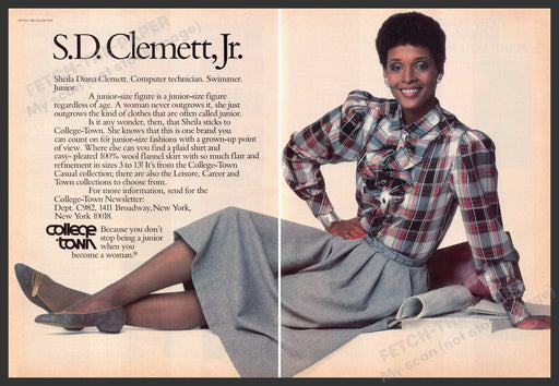 College Town S.D. Clemett, Jr. 1980s Print Advertisement (2 page) 1982 Fetch-the-Paper