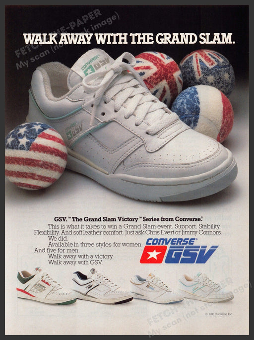 Converse GSV 1980s Magazine Print Advertisement 1988 Grand Slam Victory Converse