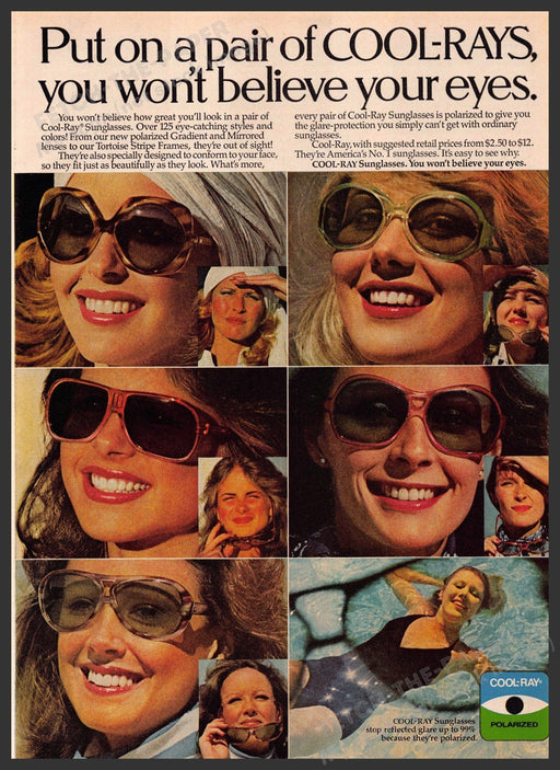 Cool-Ray Sunglasses 1970s Print Advertisement 1976 Different Models Fetch-the-Paper