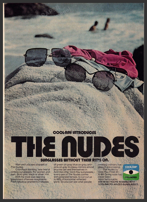 Cool-Ray Sunglasses 1970s Print Advertisement 1977 No Rims Disguised Beach Fetch-the-Paper