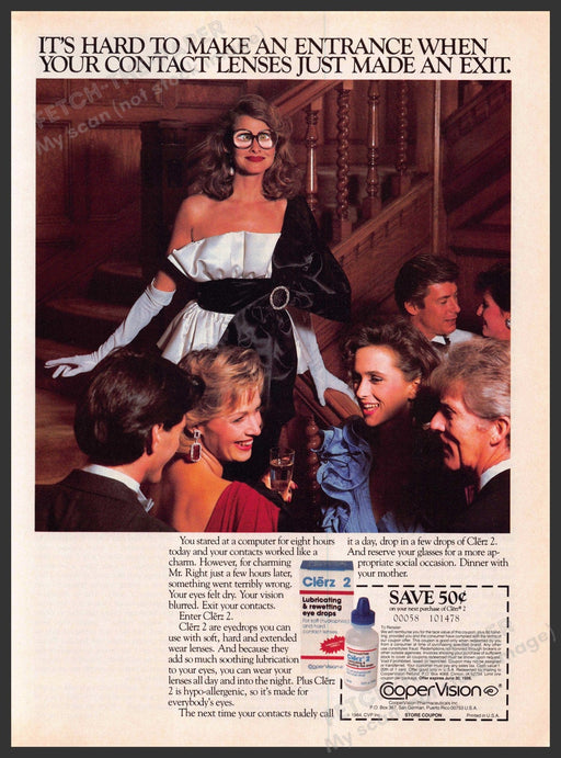 Cooper Vision Clerz 2 1980s Magazine Print Advertisement 1985 Eyes Funny Cooper Vision