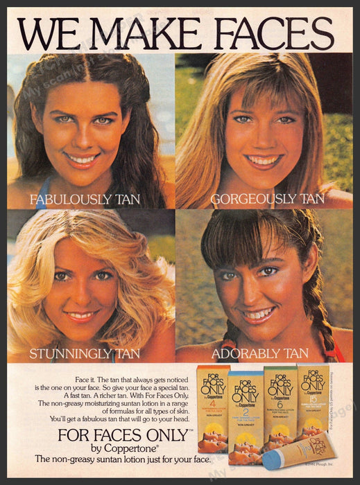Coppertone 1980s Print Advertisement 1981 For Faces Only Suntan Lotion Tan Fetch-the-Paper