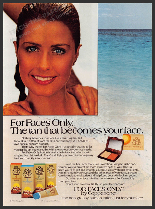 Coppertone For Faces Only 1980s Print Advertisement 1983 Skin Tanning Fetch-the-Paper