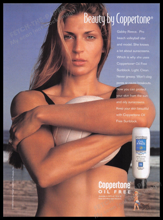 Coppertone Gabby Reece 1990s Print Advertisement Ad 1998 Volleyball Fetch the Paper!