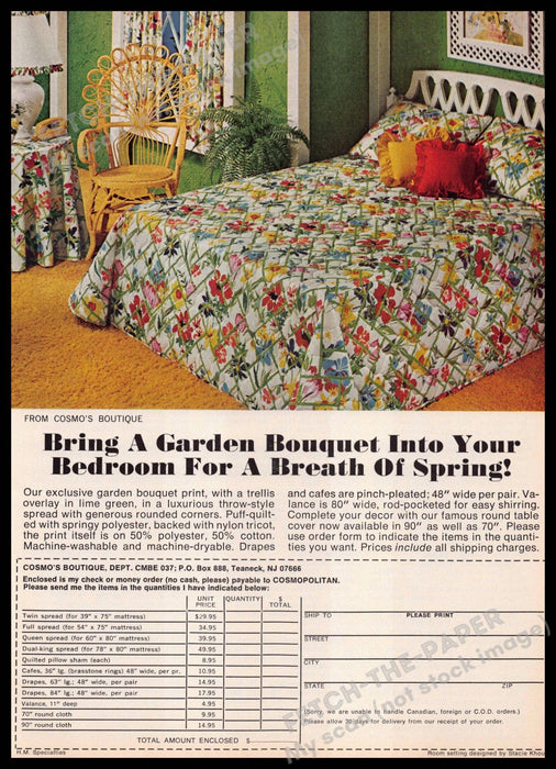 Cosmo's Boutique 1970s Print Advertisement 1977 Garden Bouquet Linen Cosmo's Boutique