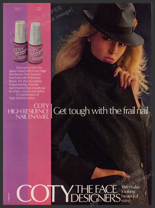 Coty Cosmetics High Resilience Nail Enamel 1980s Print Advertisement Ad 1981 Fetch-the-paper.com
