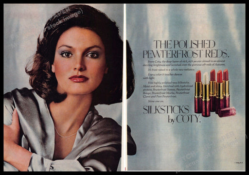 Coty Silksticks 1970s Print Advertisement (2 pg) 1976 Polished Pewterfrost Reds Coty
