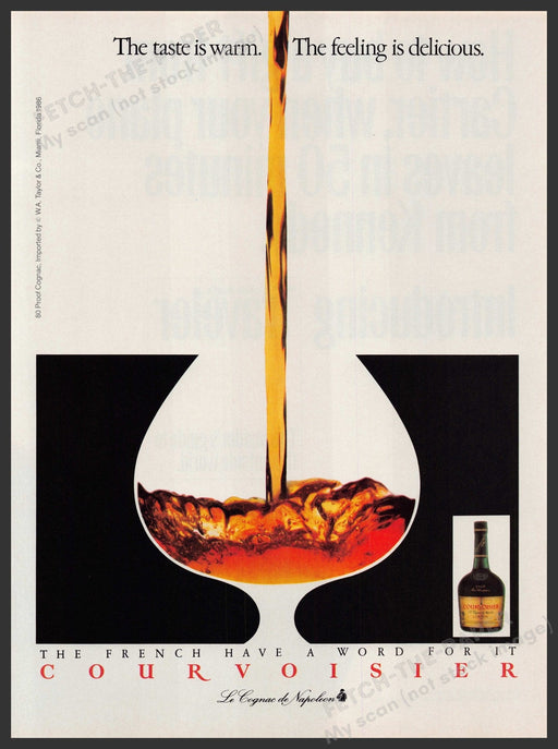 Courvoisier 1980s Print Advertisement Ad 1987 Taste is Warm Feeling is Delicious Fetch-the-Paper