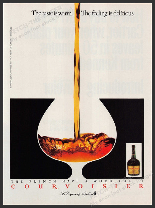 Courvoisier 1980s Print Advertisement Ad 1987 Taste is Warm Feeling is Delicious Fetch-the-Paper