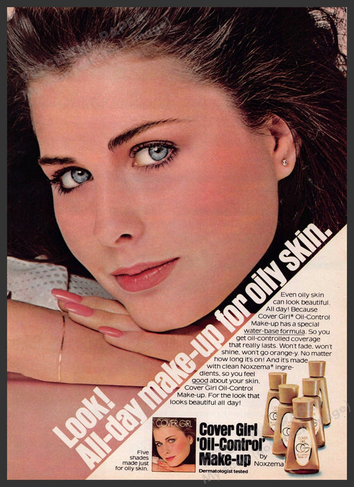 Cover Girl 1970s Print Advertisement 1979 "Oil-control" Make-up Noxzema Cover Girl
