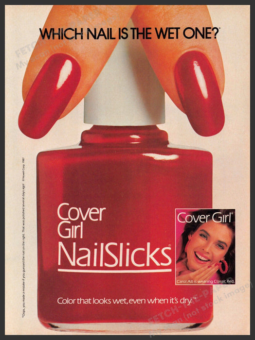 Cover Girl 1980s Print Advertisement Ad 1987 Carol Alt Nailslicks Cover Girl