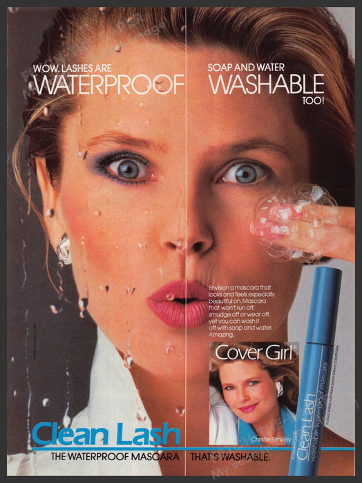 Cover Girl 1980s Print Advertisement Ad 1987 Christie Brinkley Clean Lash Cover Girl