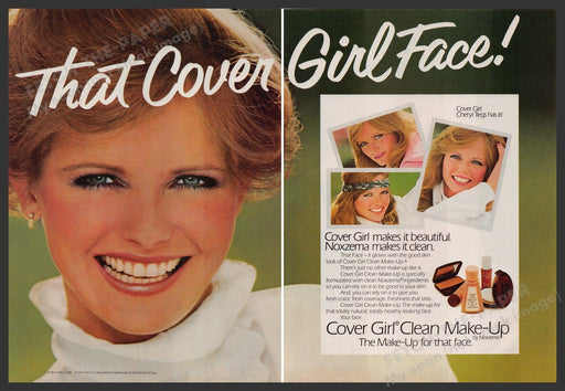 Cover Girl Cheryl Tiegs 1980s Print Advertisement (2pg Centerfold) 1981 Fetch-the-Paper