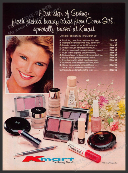 Cover Girl Christie Brinkley 1980s Print Advertisement 1985 Kmart Cosmetics Fetch-the-Paper