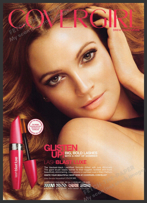 Cover Girl Drew Barrymore 2000s Print Advertisement 2009 Face Eyes Lash Fetch-the-Paper