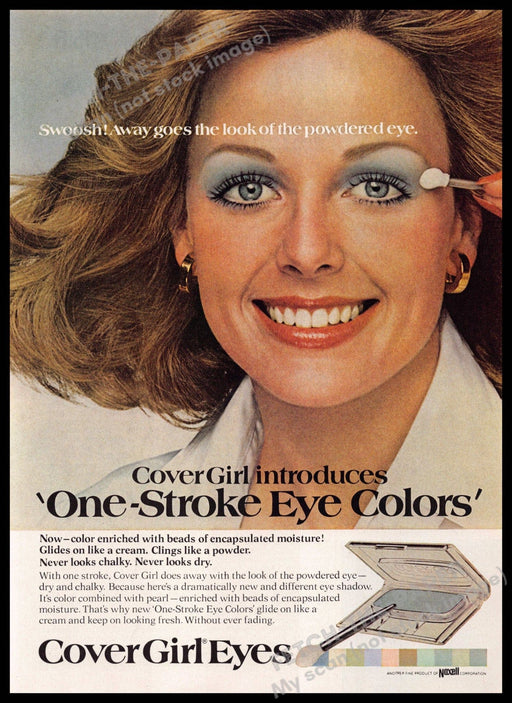Cover Girl Eyes 1970s Magazine Print Advertisement 1976 Blue Shadow One-stroke Cover Girl