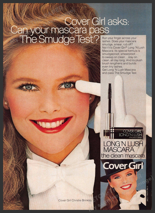 Cover Girl Long 'n Lush Mascara Christie Brinkley 1980s Print Advertisement 1982 Fetch-the-Paper