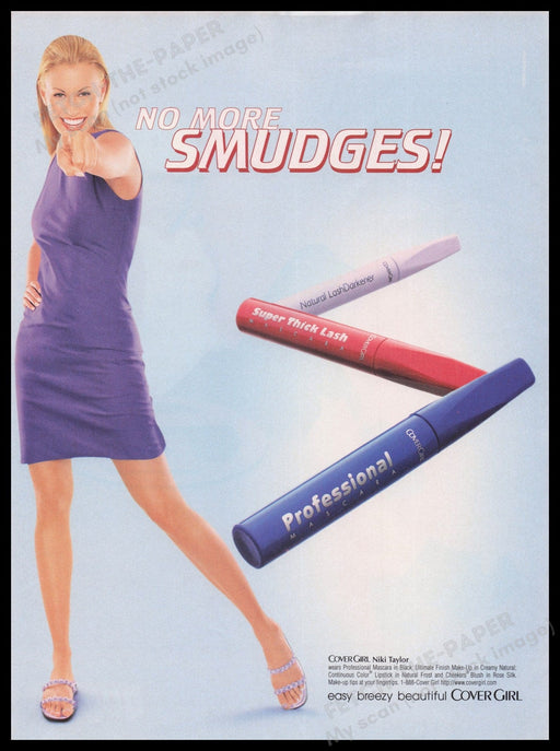 Cover Girl Niki Taylor 1990s Print Advertisement Ad 1999 Legs Cosmetics Fetch the Paper!