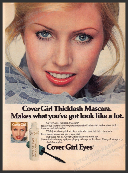 Cover Girl Thicklash Mascara 1970s Print Advertisement 1976 Eyes Fetch-the-Paper