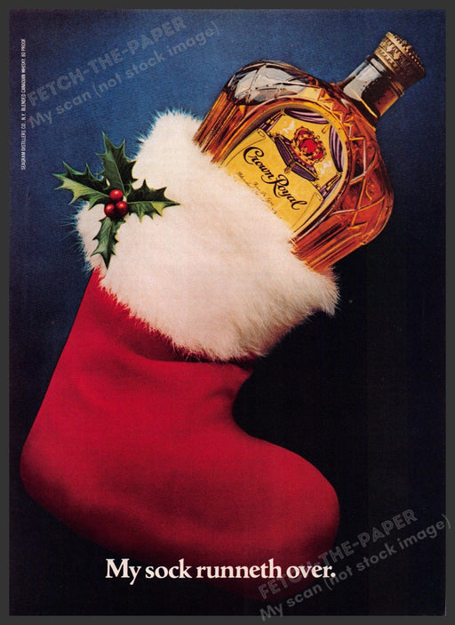 Crown Royal Stocking 1980s Print Advertisement 1982 "My sock runneth over" Fetch-the-Paper